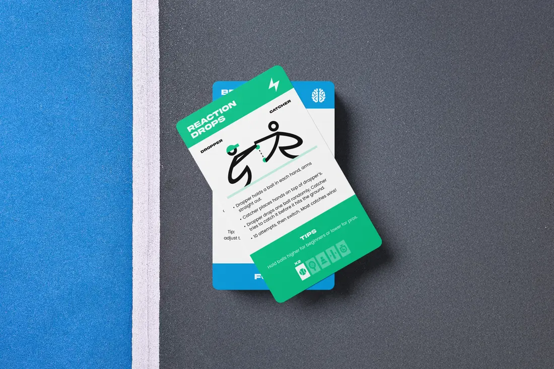A close-up of a Tennis Training Deck card on court